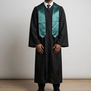 Black Graduation Gown with Emerald Stole